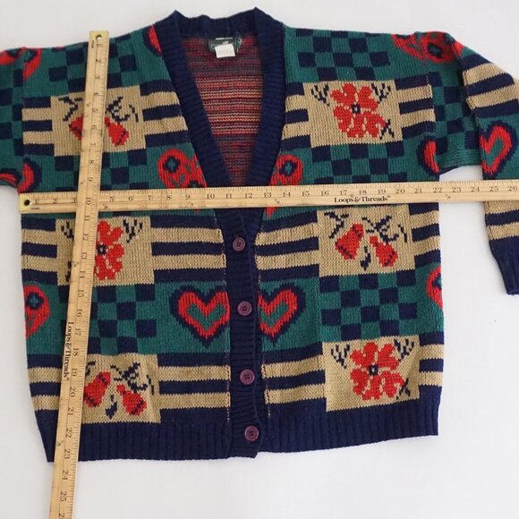 Vintage Cabin Creek Knit Cardigan 90s Grandmacore Preppy Cozy Retro Heart M - Picture 3 of 10
